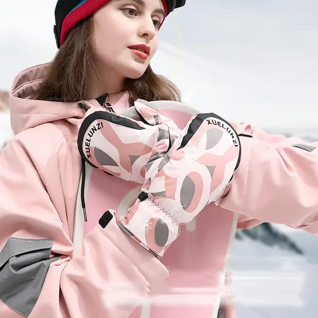 Women's Winter Outdoor Warm Cycling Thick Ski Gloves Bag Finger Orange Graffiti - Shop at LoveMi