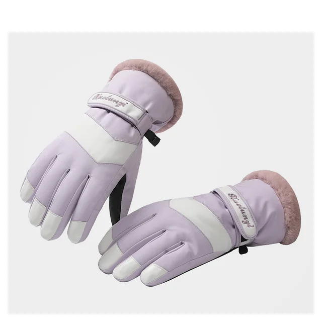 Women's Winter Outdoor Warm Cycling Thick Ski Gloves Hair Light Purple - Shop at LoveMi