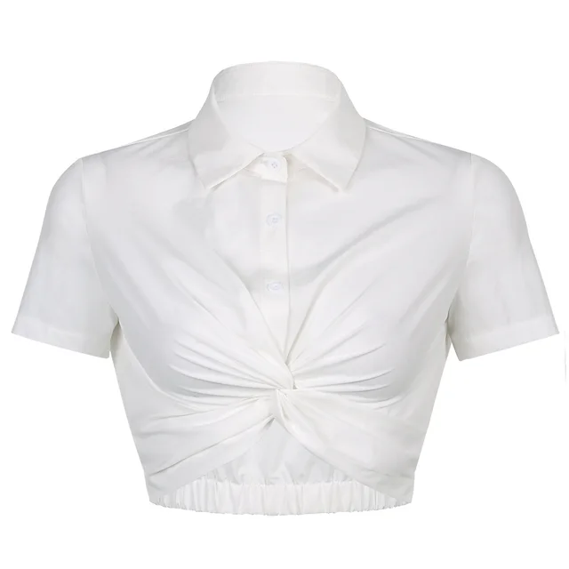 Women's Design Twist Solid Color Short Sleeve T Shirt White Top - Shop at LoveMi