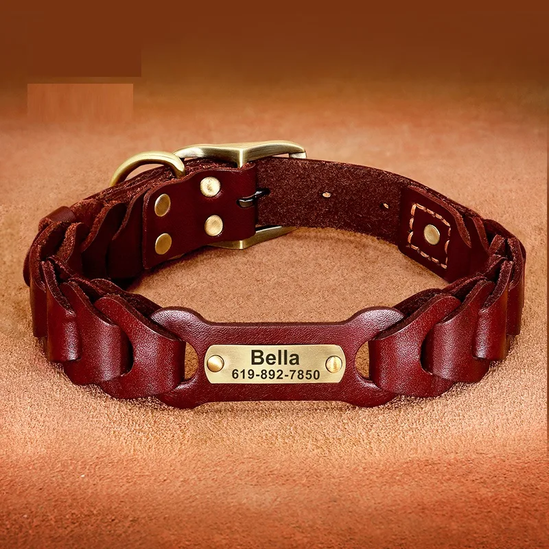Dog Braided Leather Medium Large Dog Collar Red - Shop at LoveMi