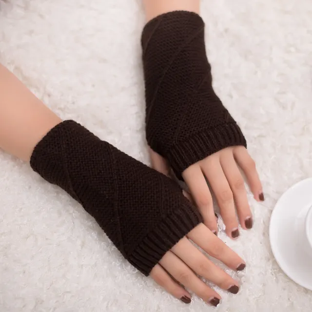 Colorful Warm Half Fingerless Gloves Knit Coffee - Shop at LoveMi