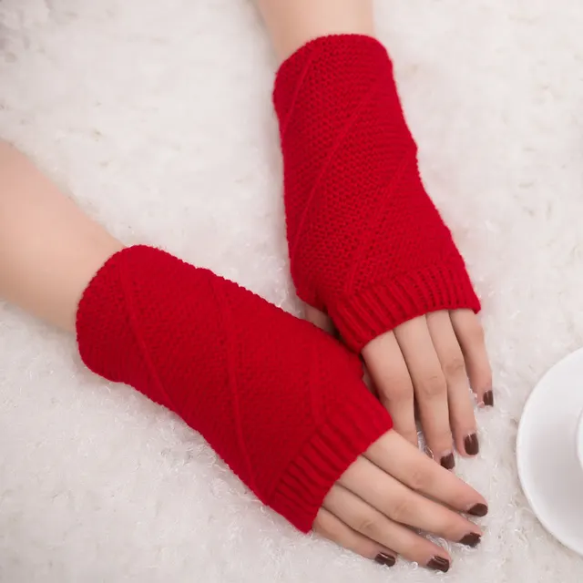 Colorful Warm Half Fingerless Gloves Knit Red - Shop at LoveMi