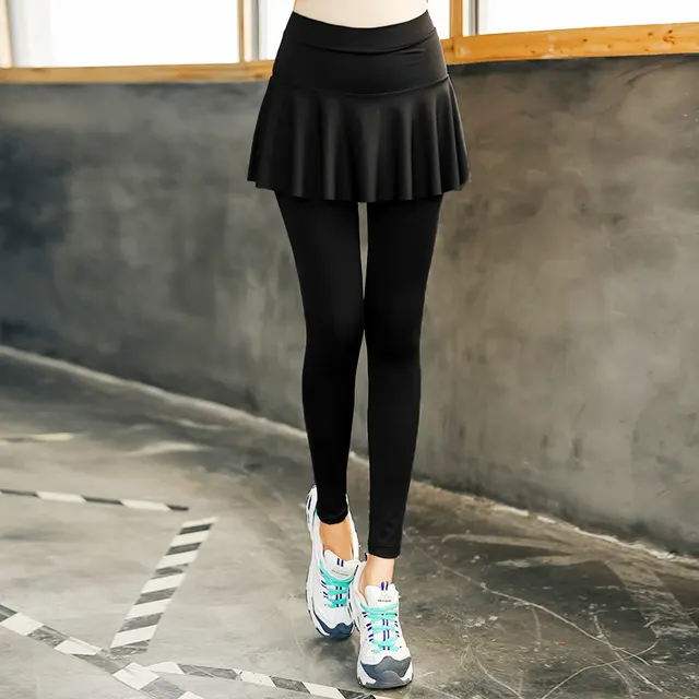 Fake Two Piece Casual Pants Plus Size Sports Black - Shop at LoveMi