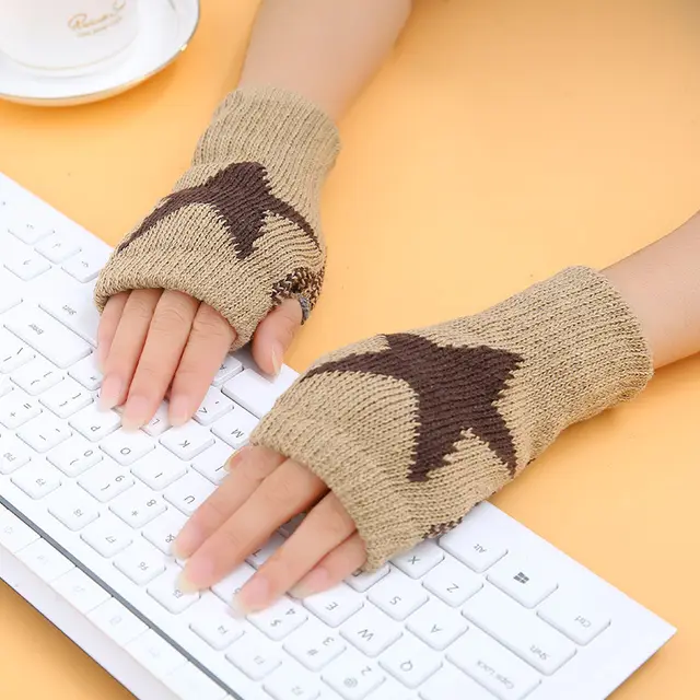 Warm Men's And Women's Outdoor Sports Wool Knitted Gloves Khaki - Shop at LoveMi