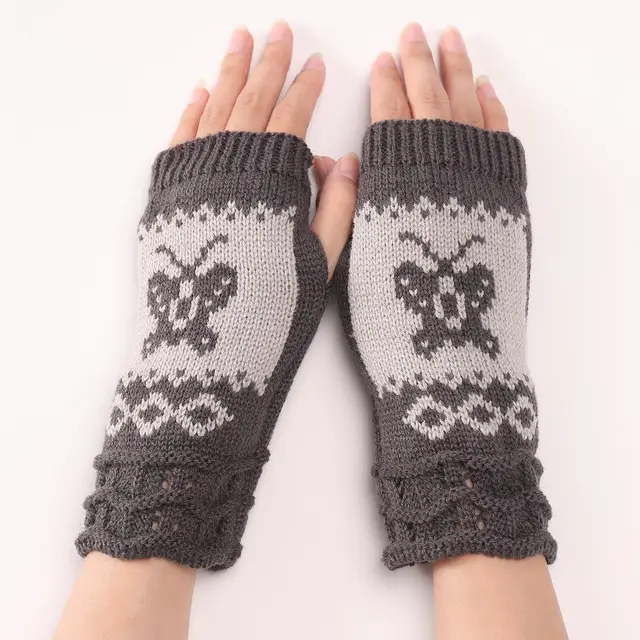 Cute Autumn And Winter Fashion New Butterfly Wool Warm Gloves Dark Grey - Shop at LoveMi