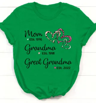 Women's Summer Grandma Alphabet Print Short Sleeves - Green