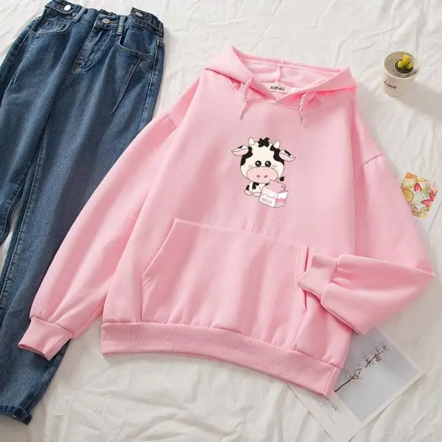 Moo Cow Milk Box Soft Hoodie Pink - Shop at LoveMi