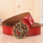Women's Wide Simple Student Korean Style Fashion Casual Pants Belt - Red