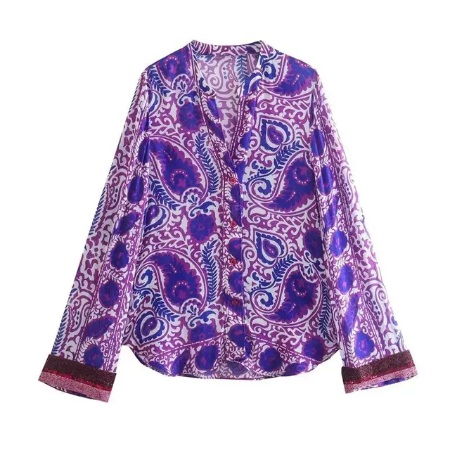 European Beauty Beaded Print Shirt Smocked Skirt Set Top - Shop at LoveMi