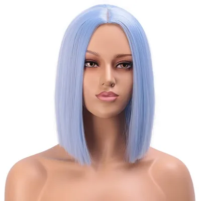 Fashionable And Individual Women's Mid section Short cut Straight Wig Light Blue - Shop at LoveMi