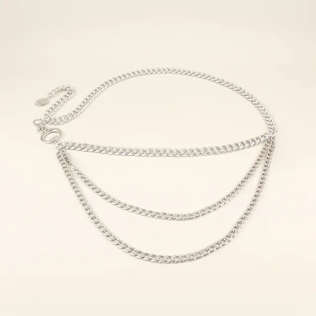 Personalized Waist Chain Moon Star Pendant Three layer Metal Chain Slim European And American Cross border Single Product Gold Versatile Corset Silver - Shop at LoveMi