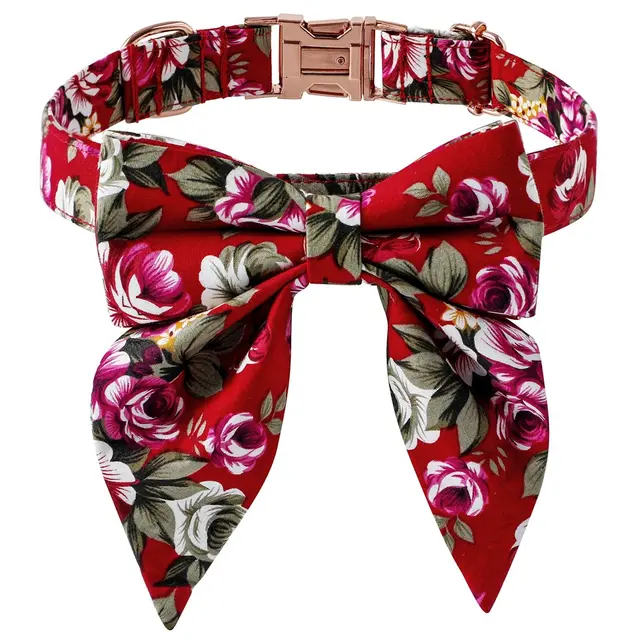 Cotton Rose Gold Buckle Dog Collar Red - Shop at LoveMi