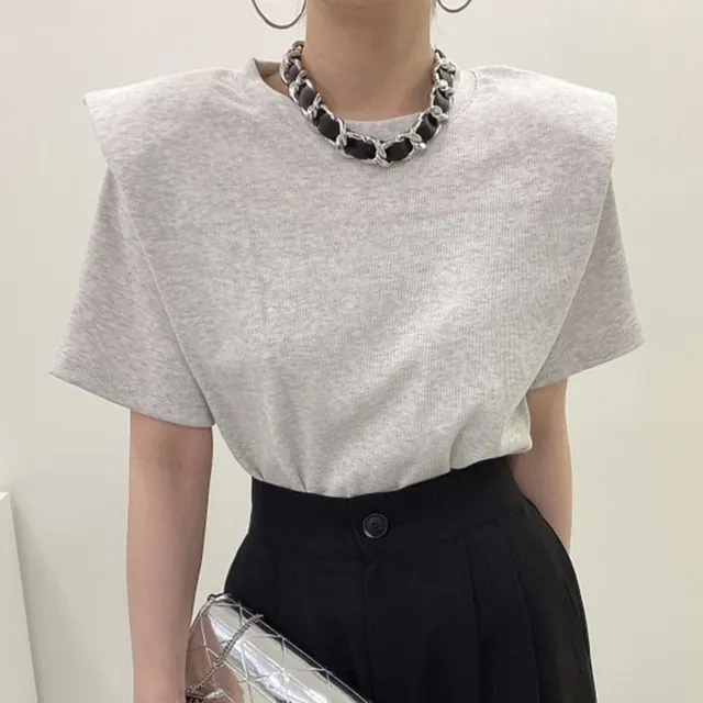 Summer Niche Candy Color Round Neck False Two piece Pullover T shirt Top Light Gray - Shop at LoveMi
