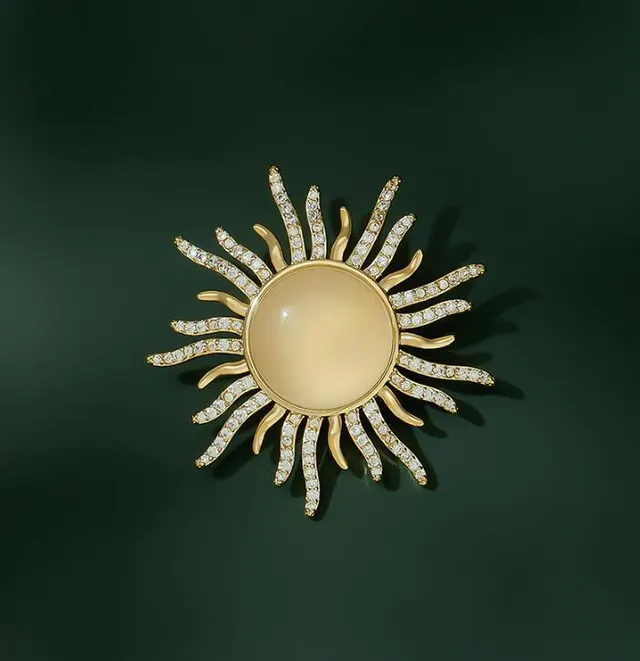 Diamond Opal Sun Collar Pin Anti glare Brooch Gold - Shop at LoveMi