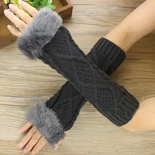 Driving And Riding Twist Knitted Arm Cover - Dark Grey