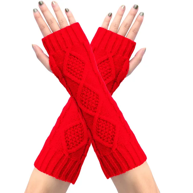 Diamond Knit Half Finger Bracers Extended Fingerless Arm Cover Red - Shop at LoveMi