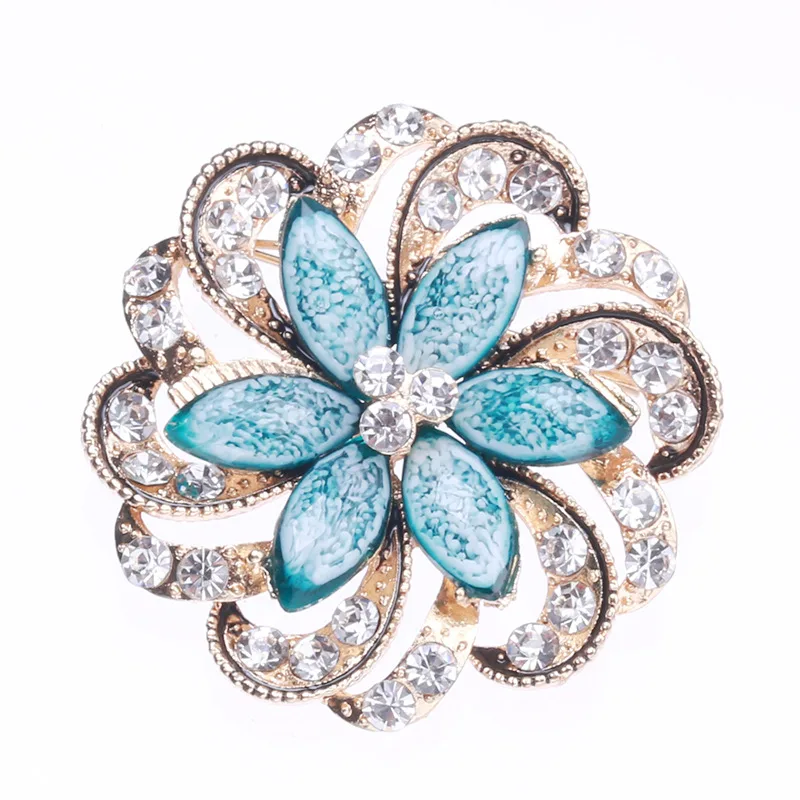 New Retro Pin Alloy Electroplating Flower Brooch - Blue