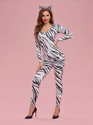 Halloween Costume Leopard Print Animal COSPLAY Nightclub Performance Costume - Zebra