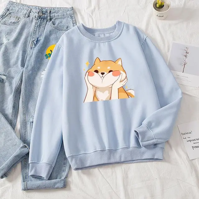 Women's Pinch Shiba Cheek Sweatshirt Sky Blue2 - Shop at LoveMi