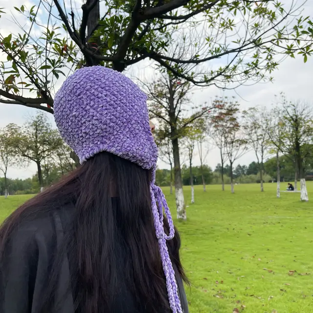 Women's Autumn Winter Ear Protection Warm Chenille Hat Purple - Shop at LoveMi