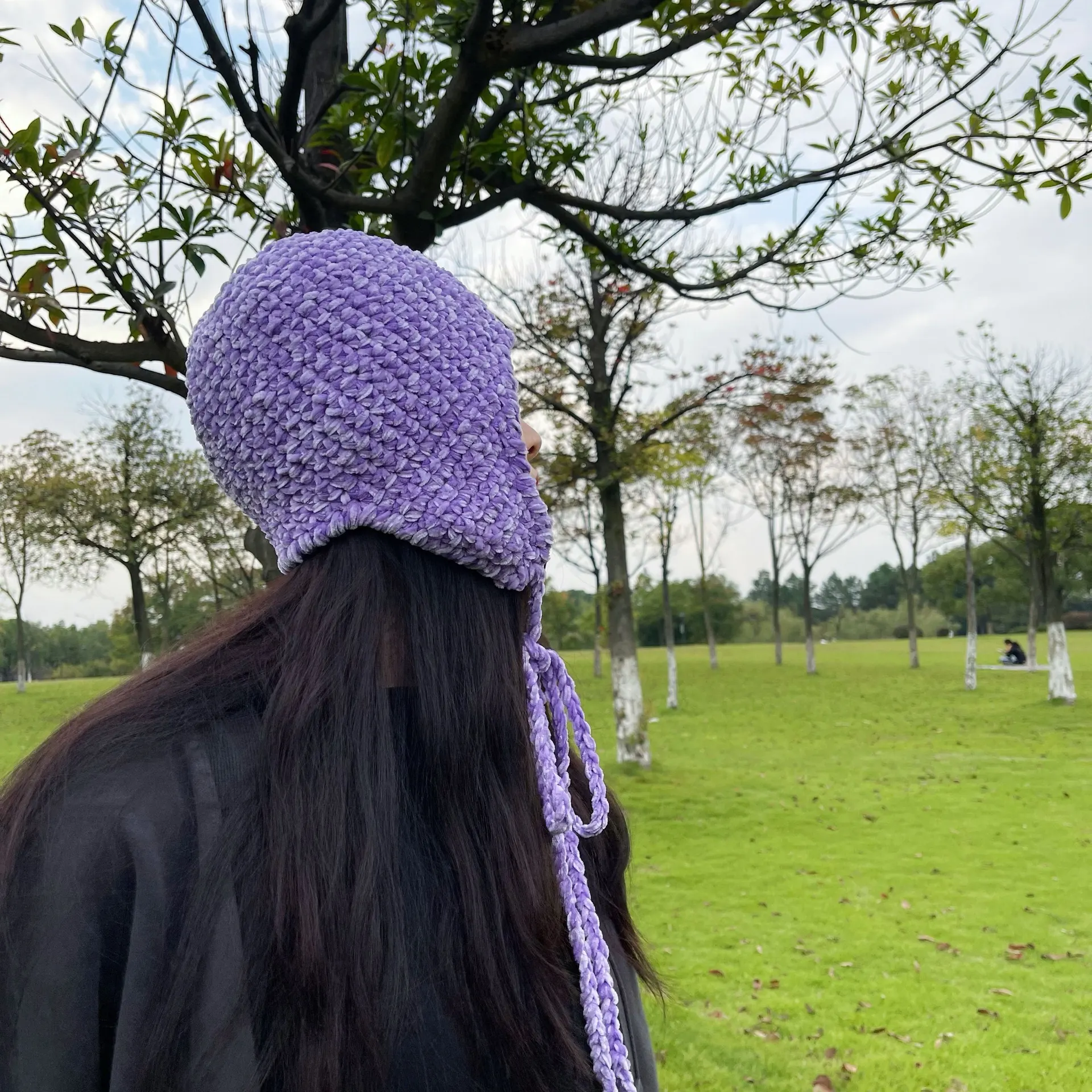 Women's Autumn Winter Ear Protection Warm Chenille Hat - Purple