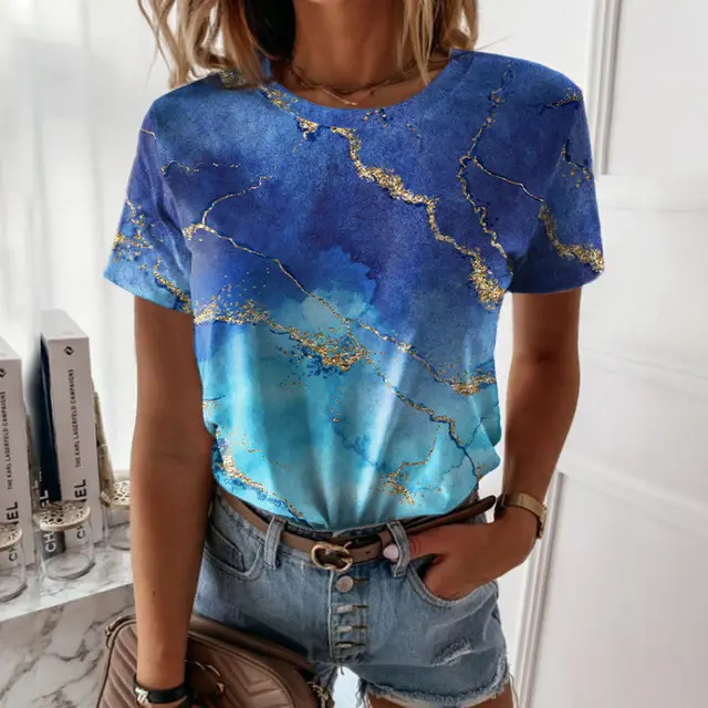 Women's European And American New Abstract Vintage Print Short Sleeves T shirt Ltvx824 - Shop at LoveMi