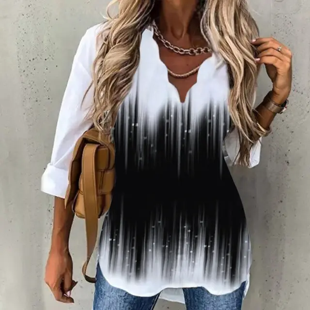 Women's Temperament New Wave Collar Shirt Printing Women Black Gradient - Shop at LoveMi