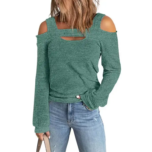 Autumn And Winter Fashion Casual Solid Color Off shoulder Loose Long Sleeve T shirt Women Green - Shop at LoveMi