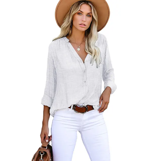 Solid Color Shirt Loose Single Breasted Long Sleeve Top White - Shop at LoveMi