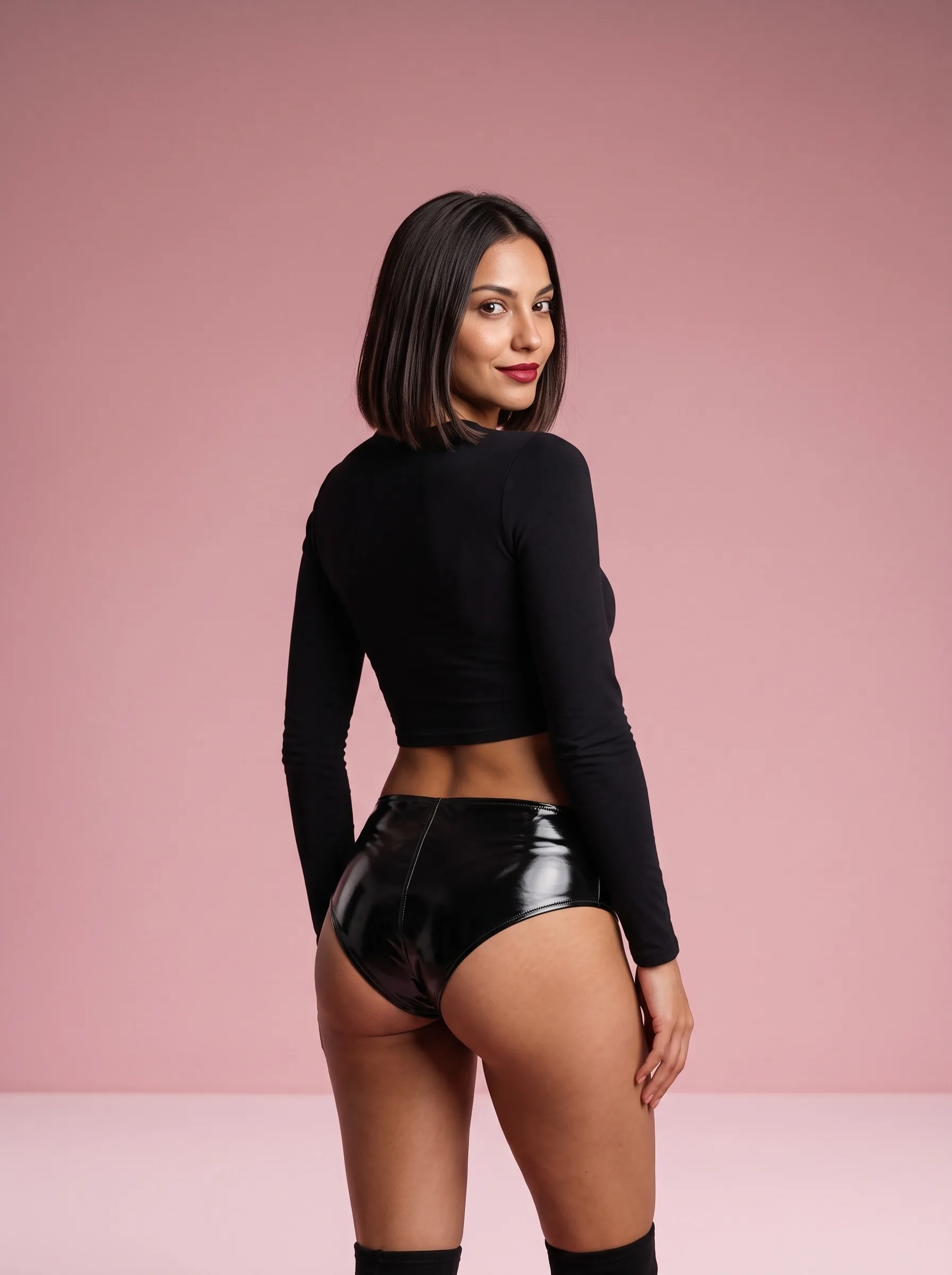 Black Faux Leather Zip Shorts with Silver Zip Pockets - Black - View 2