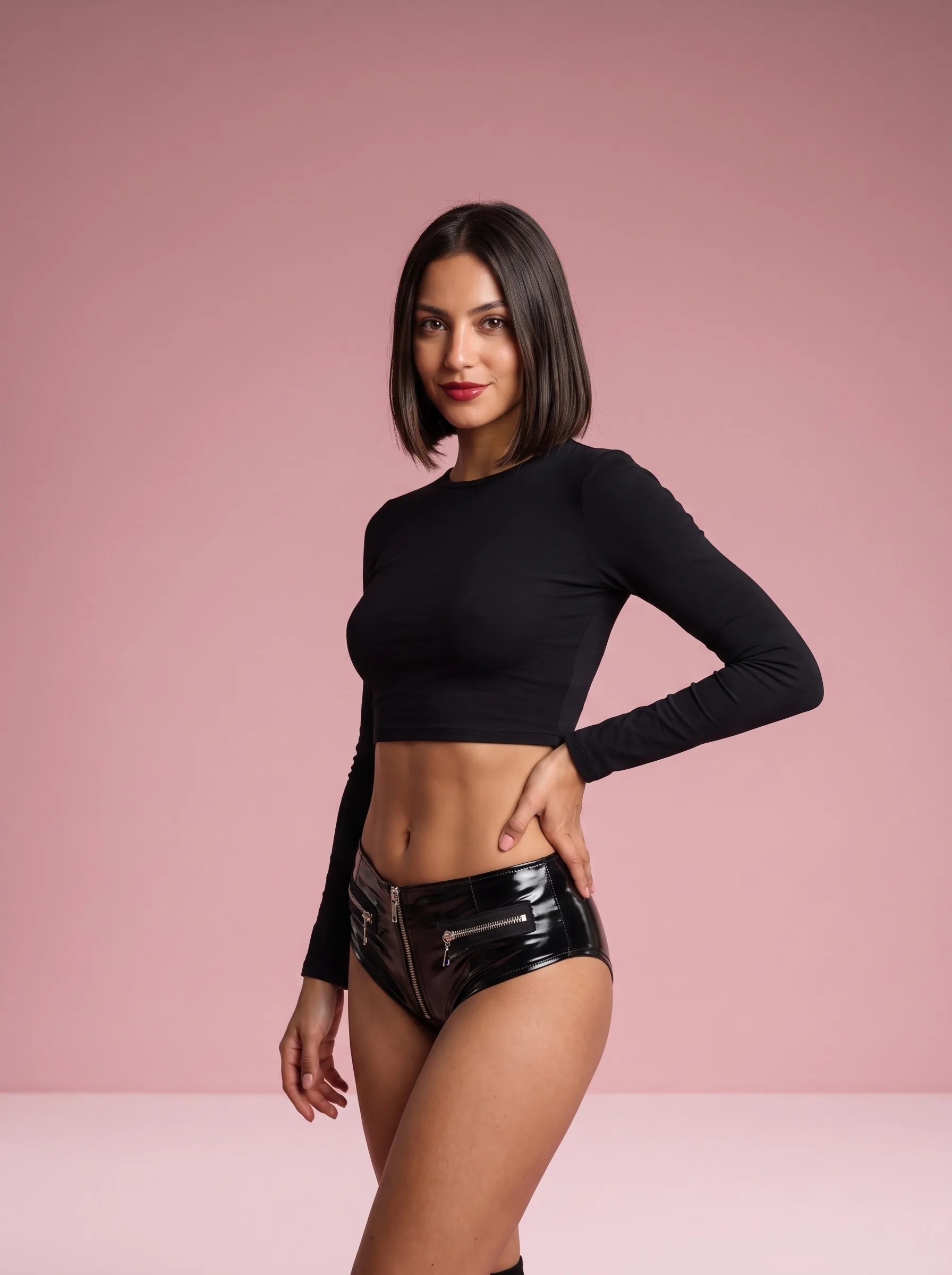 Black Faux Leather Zip Shorts with Silver Zip Pockets - Black - View 3