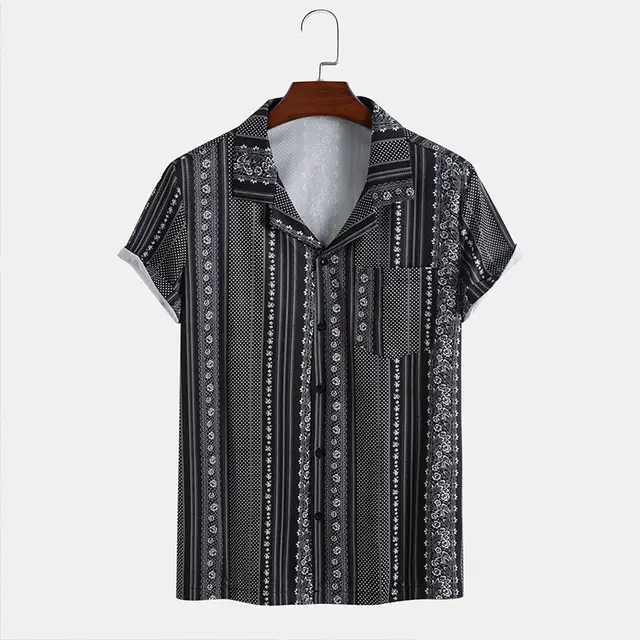 Summer Suit Collar Short sleeved Printed Shirt Photo Color - Shop at LoveMi