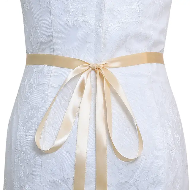 Bridal Waist Chain Metal Rhinestone Silver High Grade Alloy With Champagne Ribbon - Shop at LoveMi
