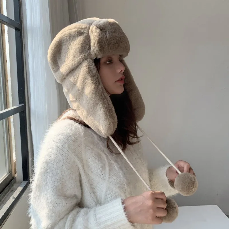 Warm And Thick Lei Feng Hat Women's Ear Protection Travel Equipment Light Coffee - Shop at LoveMi