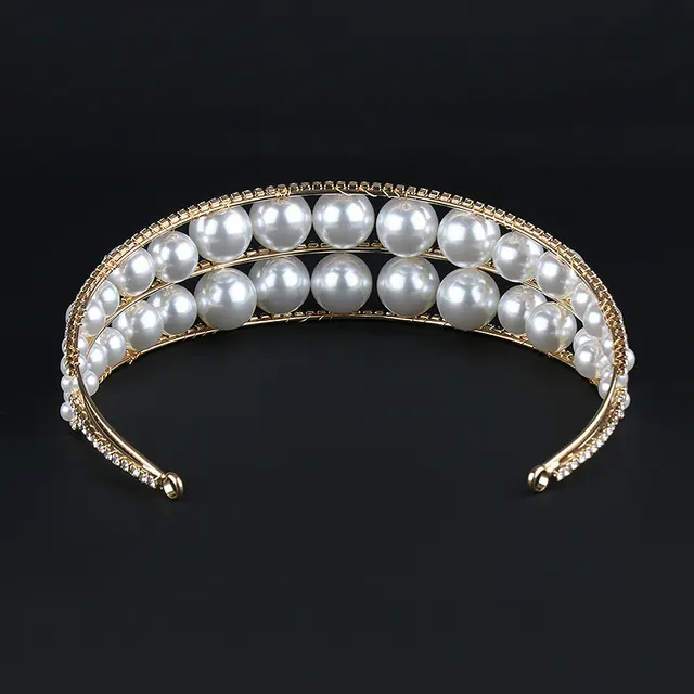Handmade Headband Wedding Hair Accessories Double Row Pearl Gold - Shop at LoveMi