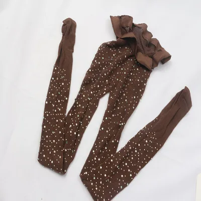 Rhinestone Stockings Black Ins Thin Fish Mouth Pantyhose Coffee - Shop at LoveMi