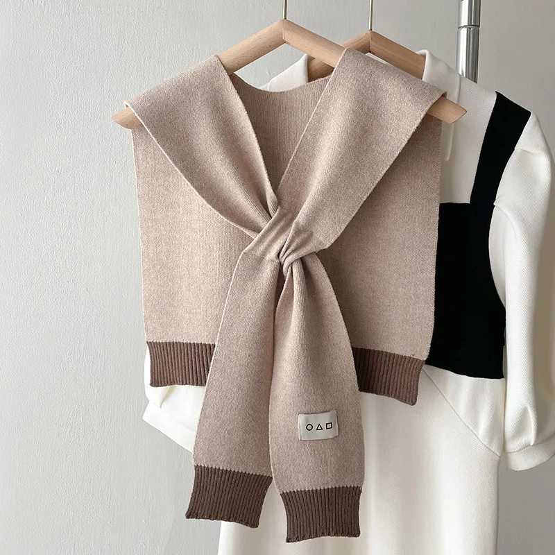 Shirt With Small Shawl Shirt Green Scarf Woolen Shoulder - Apricot - View 1
