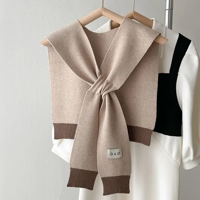 Shirt With Small Shawl Shirt Green Scarf Woolen Shoulder Apricot - Shop at LoveMi