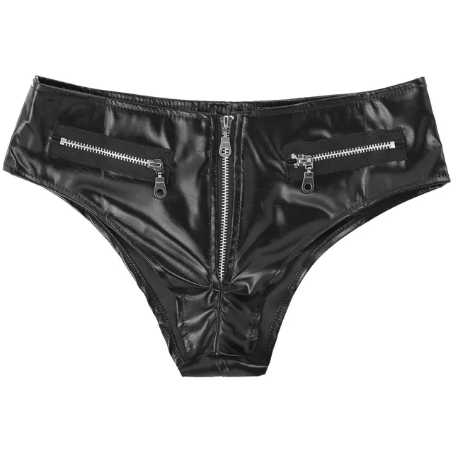 European And American High gloss PVC Patent Leather Zipper Shorts Black - Shop at LoveMi