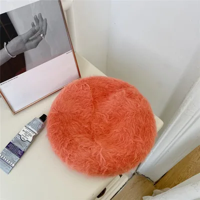 Puffy Fluffy Rabbit Plush Beret Female Filler Orange - Shop at LoveMi