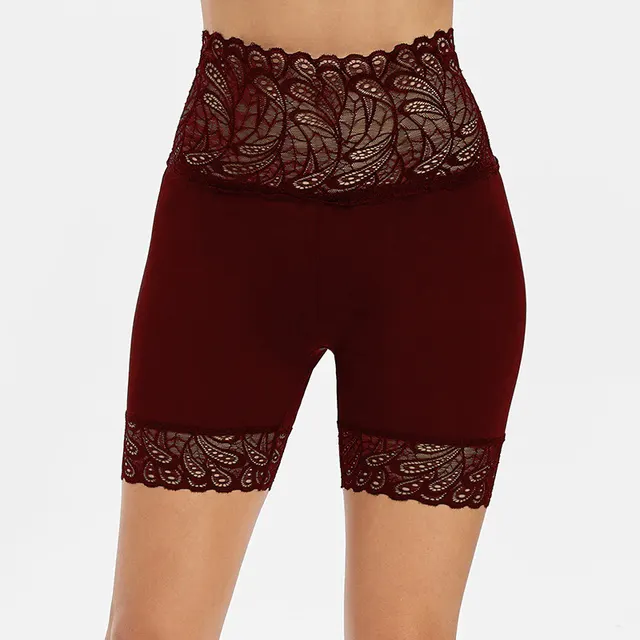 Lace High Waist Butt Lift Slim Solid Color Breathable Leggings Wine Red - Shop at LoveMi