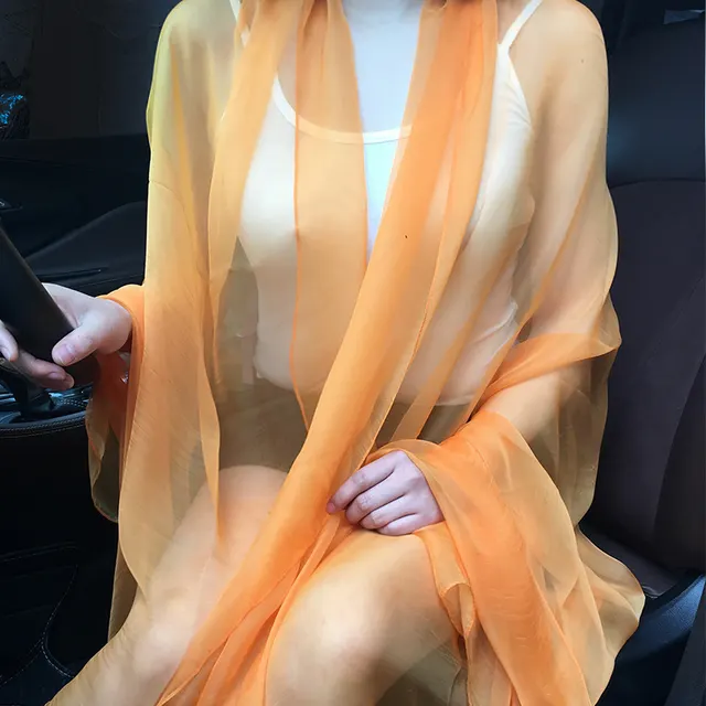 Thin Versatile Solid Color Beach Towel Chiffon Sunscreen Shawl Scarf Orange - Shop at LoveMi