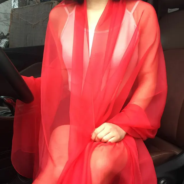 Thin Versatile Solid Color Beach Towel Chiffon Sunscreen Shawl Scarf Red - Shop at LoveMi
