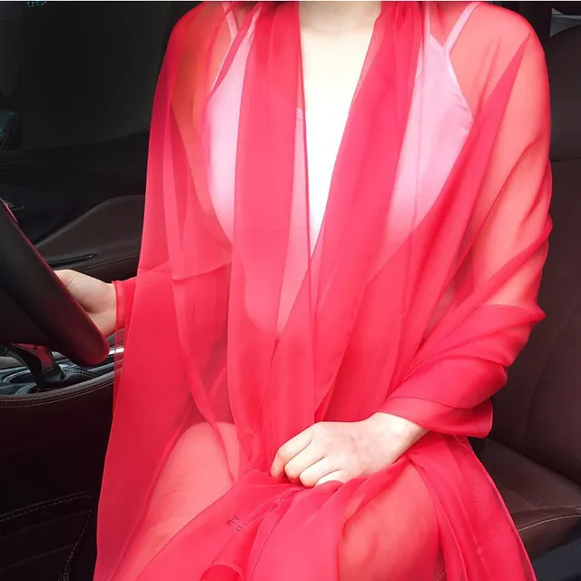 Thin Versatile Solid Color Beach Towel Chiffon Sunscreen Shawl Scarf Wine Red - Shop at LoveMi