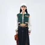 Tide Brand Retro American Rose Letter Embroidery Short Coat - Green