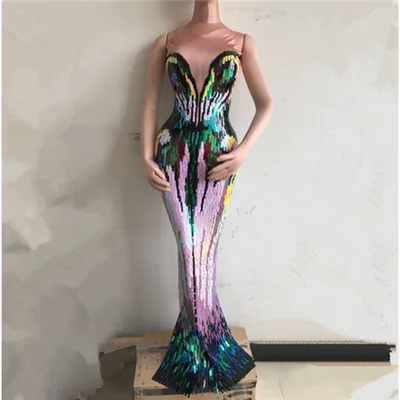 Sequin Evening Dress Female Singer Costume Black - Shop at LoveMi