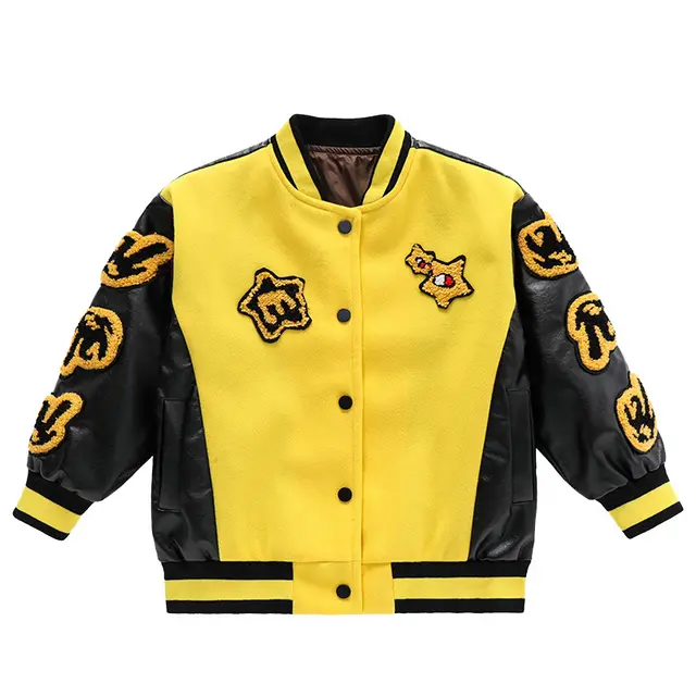 Girls Motorcycle Suit Western Style Stitching Leather Sleeve Jacket Yellow - Shop at LoveMi
