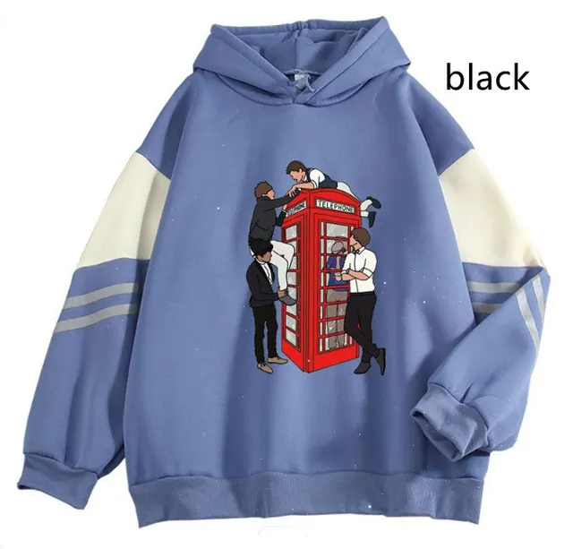 New Cartoon Anime Long Sleeve Casual Loose Contrast Color Hoodie Black - Shop at LoveMi
