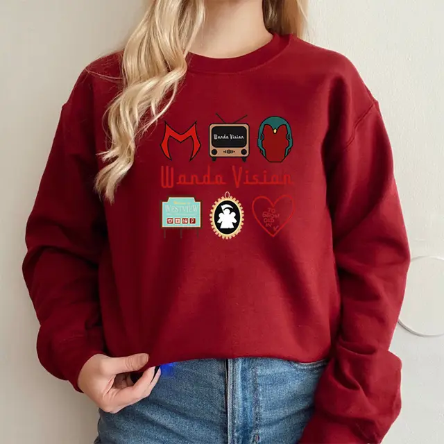 New Men's And Women's Retro TV Inspired Print Sweatshirt Wine Red - Shop at LoveMi