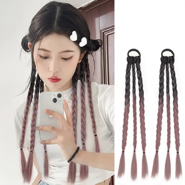 Women's Ponytail Sweet And Cool Hair Ring Wig Boxing Braids Gradient Porteng Color Pair - Shop at LoveMi